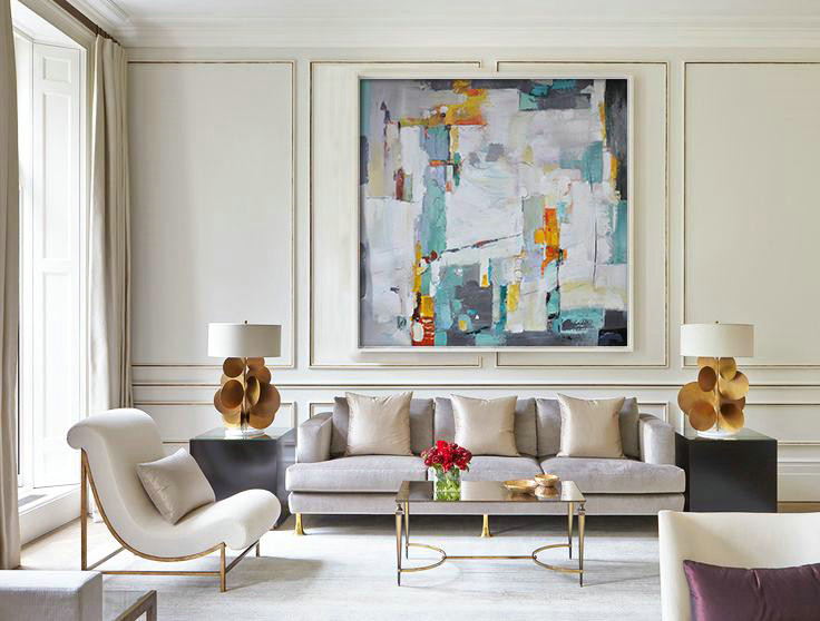Original Extra Large Wall Art,Oversized Contemporary Art,Modern Living Room Decor,Green,Blue,Yellow,Violet Ash.Etc - Click Image to Close